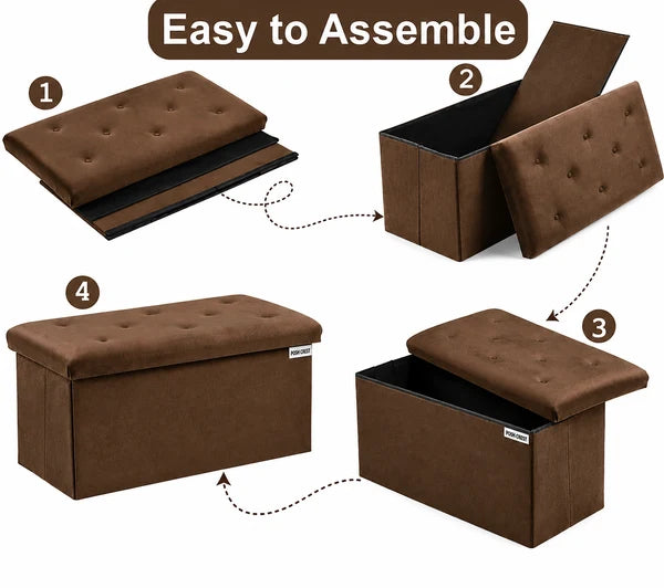 Foldable Velvet Designed Storage Ottoman -
